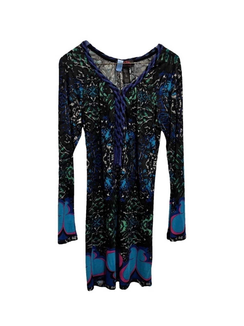 Custo Barcelona Black Multicolor Braided V-Neck Mini Dress